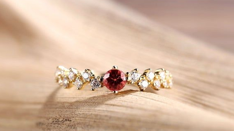 Intricate detailing of a vintage ruby ring